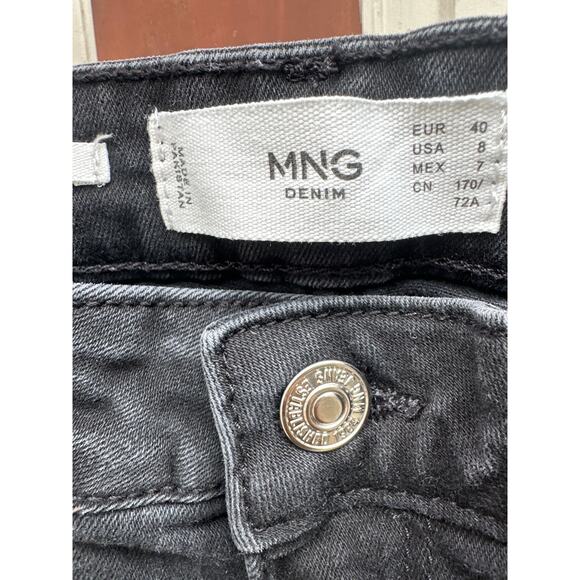 MNG Mango Women’s Flared Black Jeans Size 8 High Rise Stretch Denim Retro Chic - Picture 4 of 7